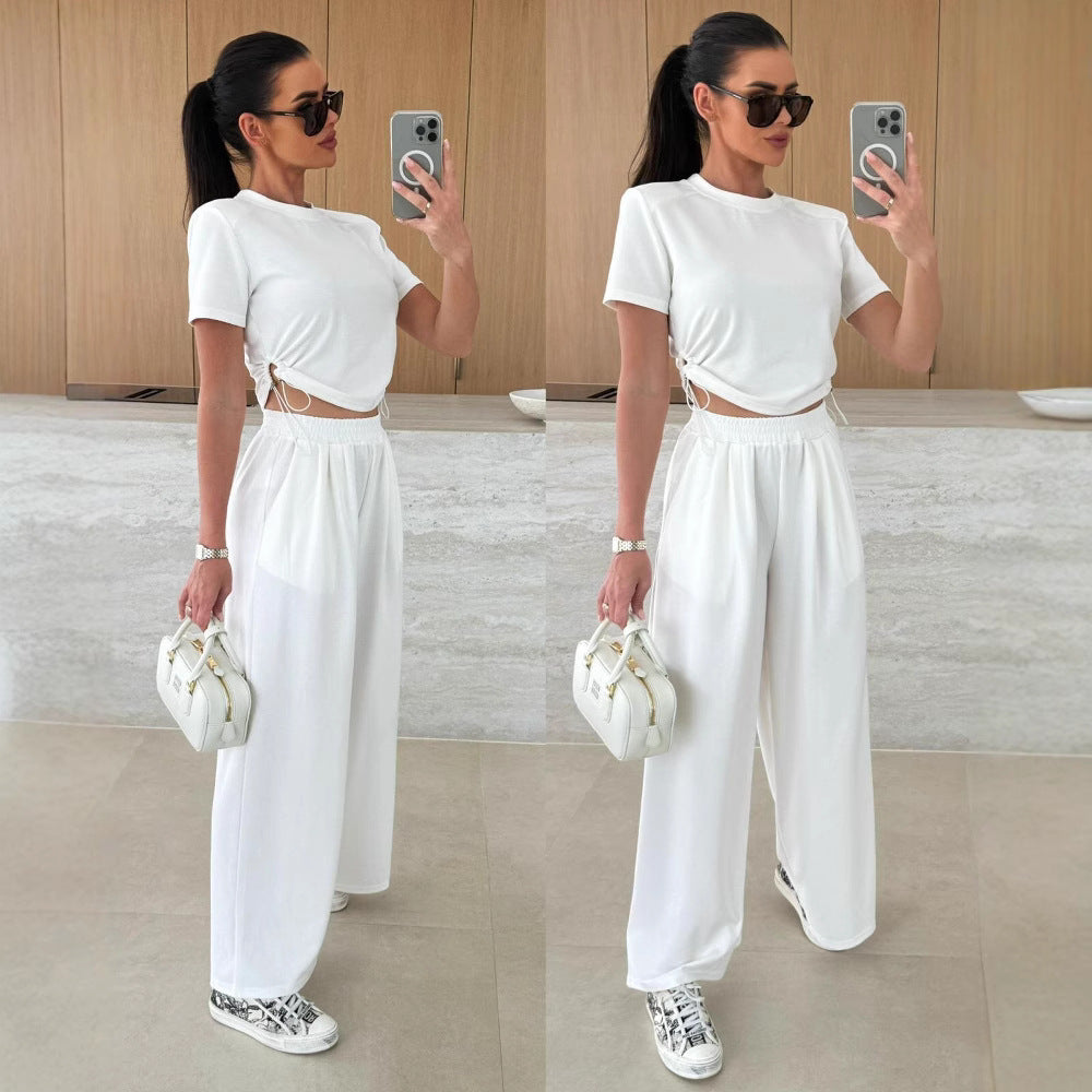 Fashionably Casual Drawstring Wide-Leg Pants Set eprolo