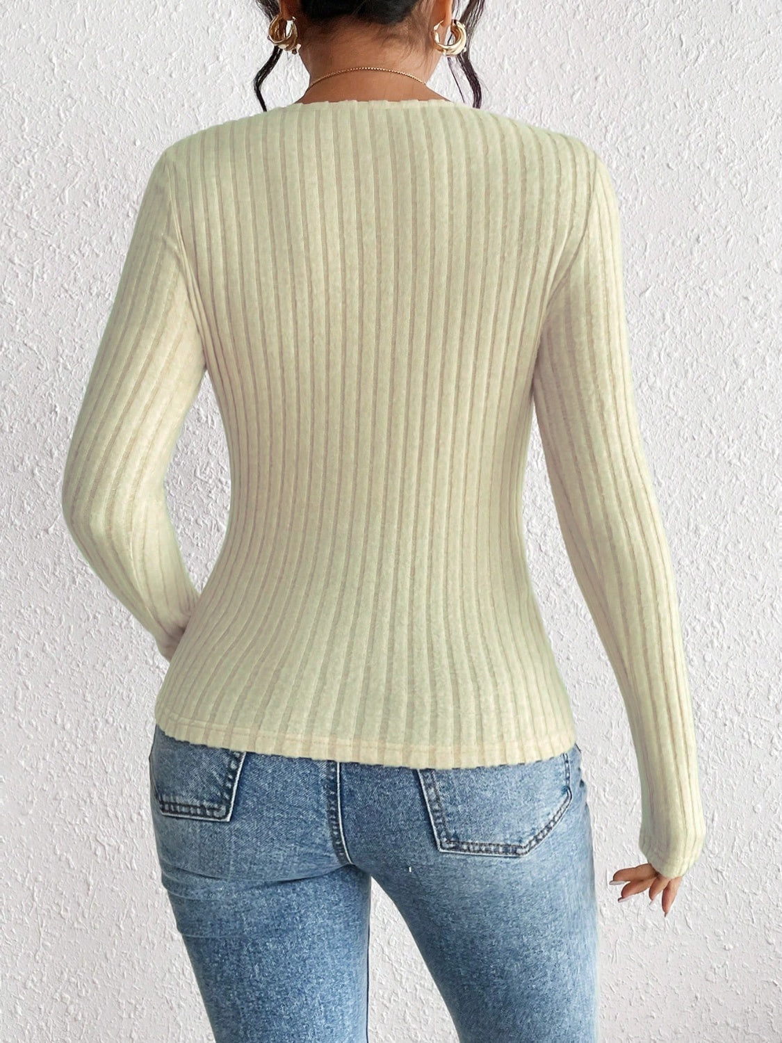 Honey Ribbed Long Sleeve T-Shirt Trendsi