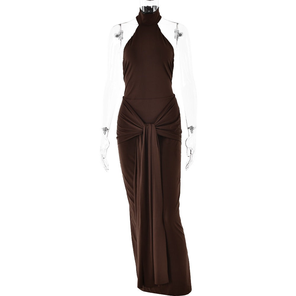 Round neck strappy dress for women, sexy hot girl fashionable backless tight long dress - House of Cardwell