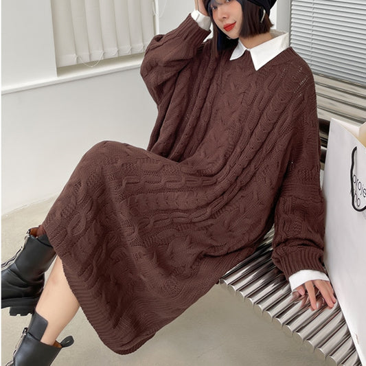 Korean-Inspired Autmn/Winter Cozy and Comfy Long Pullover Outside Streetwear Knitted Sweater Dress eprolo