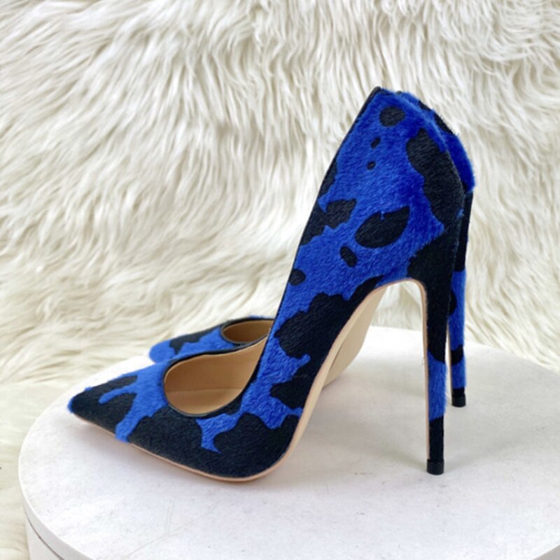 Tikicup Blue Cow Women Hairy Flock Pointy Toe High Heel Shoes Comfortable Elegant Ladies Formal Dress Slip On Stiletto Pumps - House of Cardwell