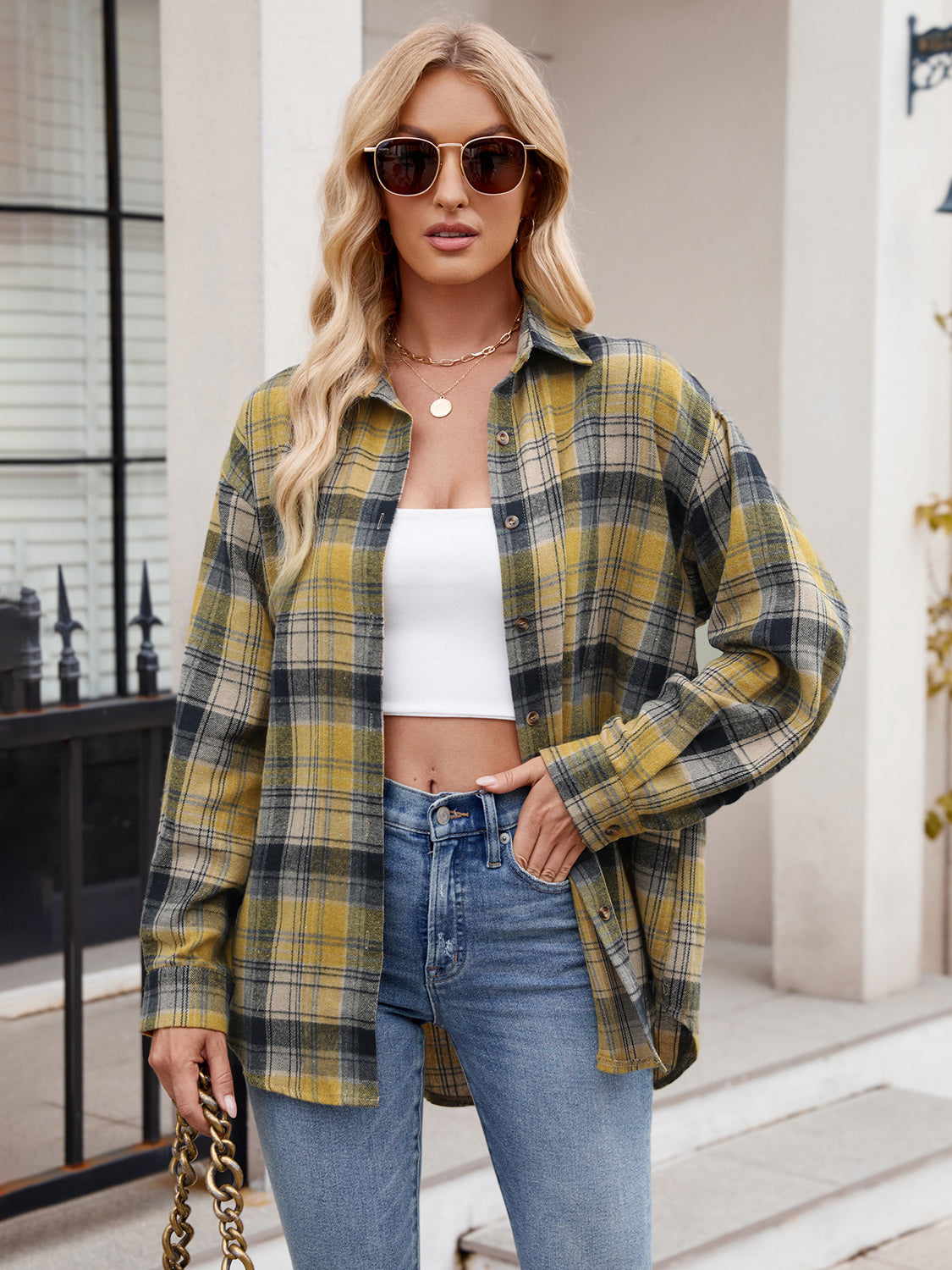 Just For Me Plaid Collared Neck Long Sleeve Shirt - House of Cardwell