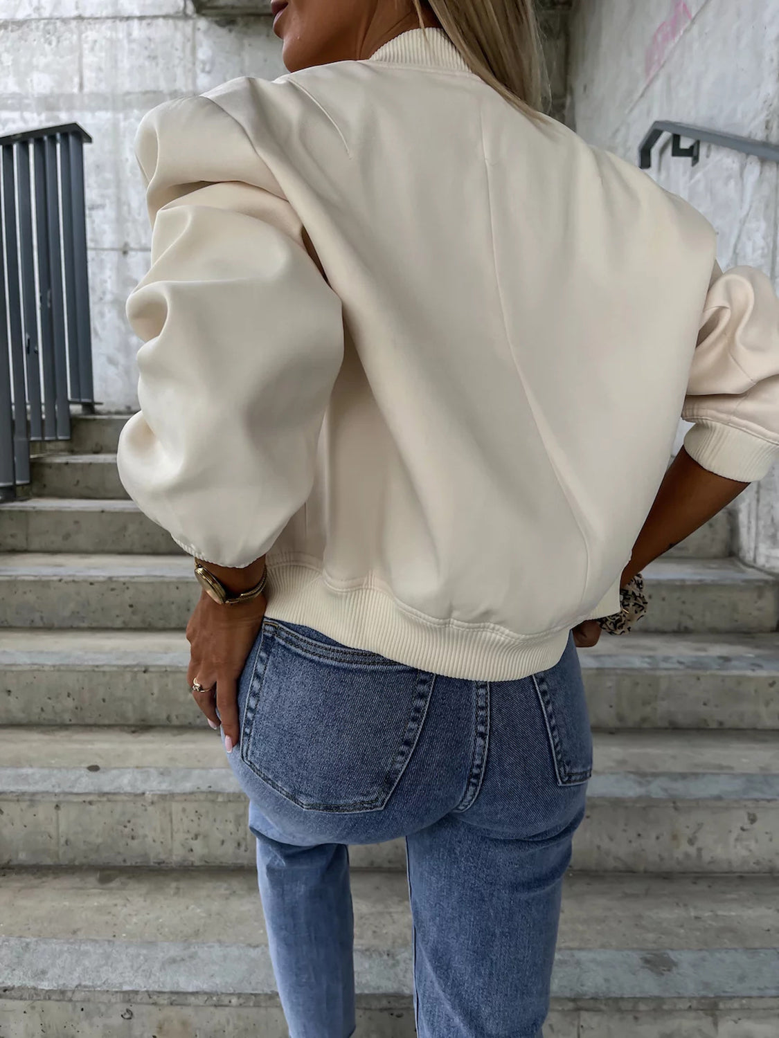 Baseball Collar Dropped Shoulder Jacket Trendsi