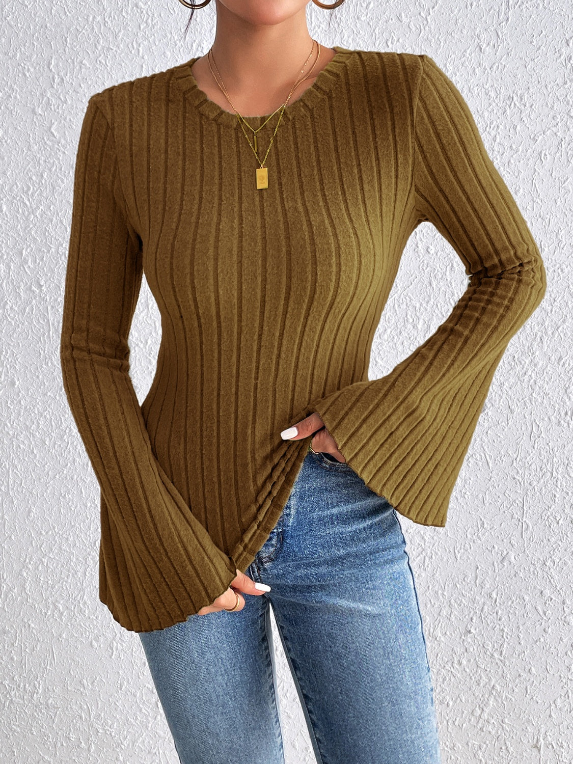 Honey Round Neck Flare Sleeve T-Shirt Trendsi