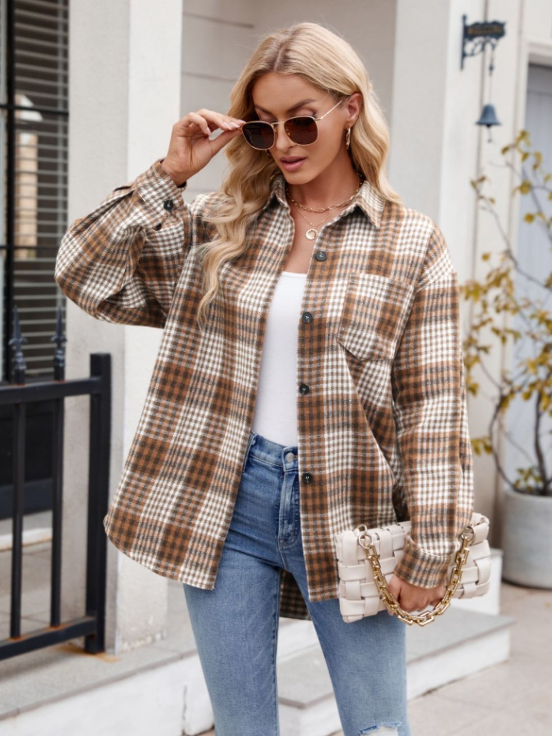 Throw -It-On Plaid Collared Neck Long Sleeve Shirt - House of Cardwell