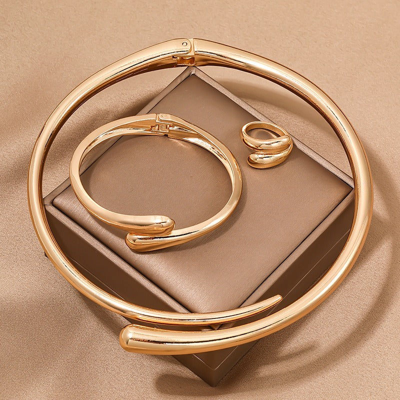 Simple heavy metal temperament geometric circular smooth surface women's collar bracelet ring jewelry eprolo