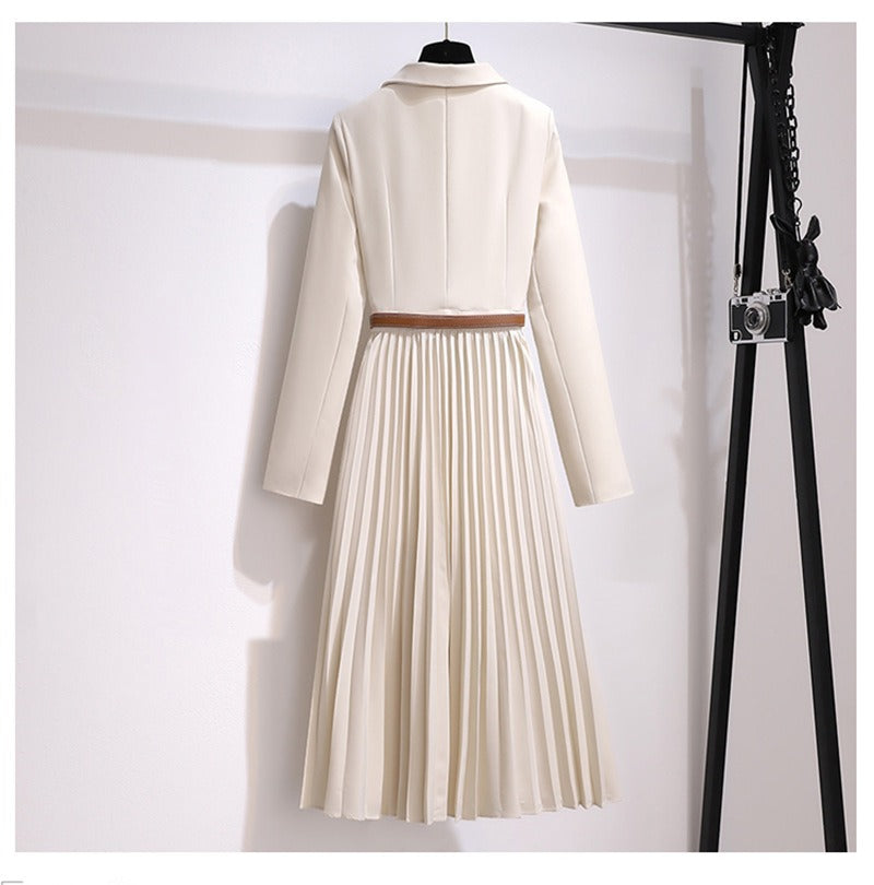 Temperament Autumn and Winter New Suit Jacket Waist Thin Splicing Pleated Skirt Suit eprolo