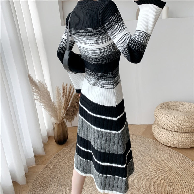 New Autumn and Winter Mid Length Over the Knee Slim Bottoming Knitted Sweater Dress eprolo