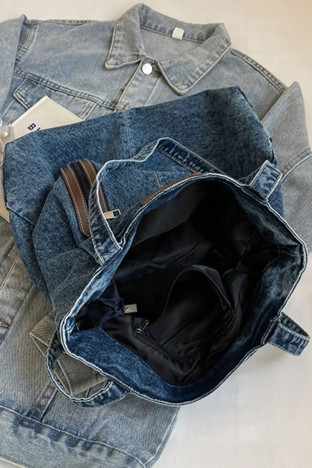 H.O.C. Medium-Size Denim Tote Bag, stylish and practical everyday carry bag

