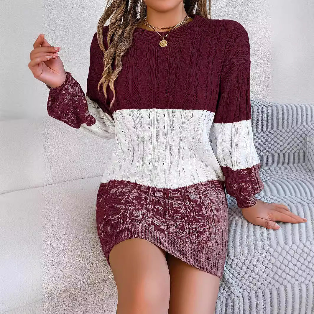 Comfy Autumn and Winter Fashionable Twisted Lantern Sleeve Sweater Dress eprolo