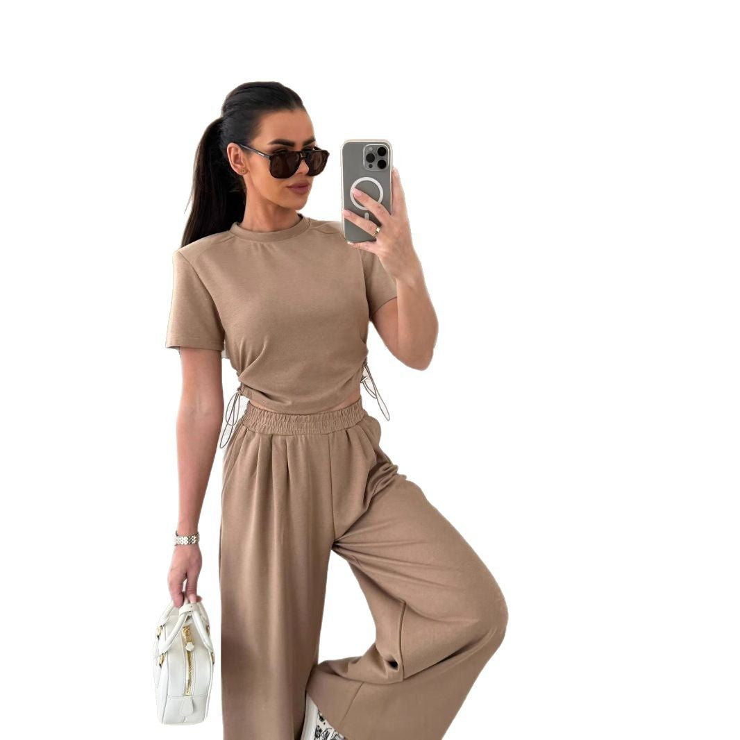 My Vibe Fashionably Casual Drawstring Wide-Leg Pants Set eprolo