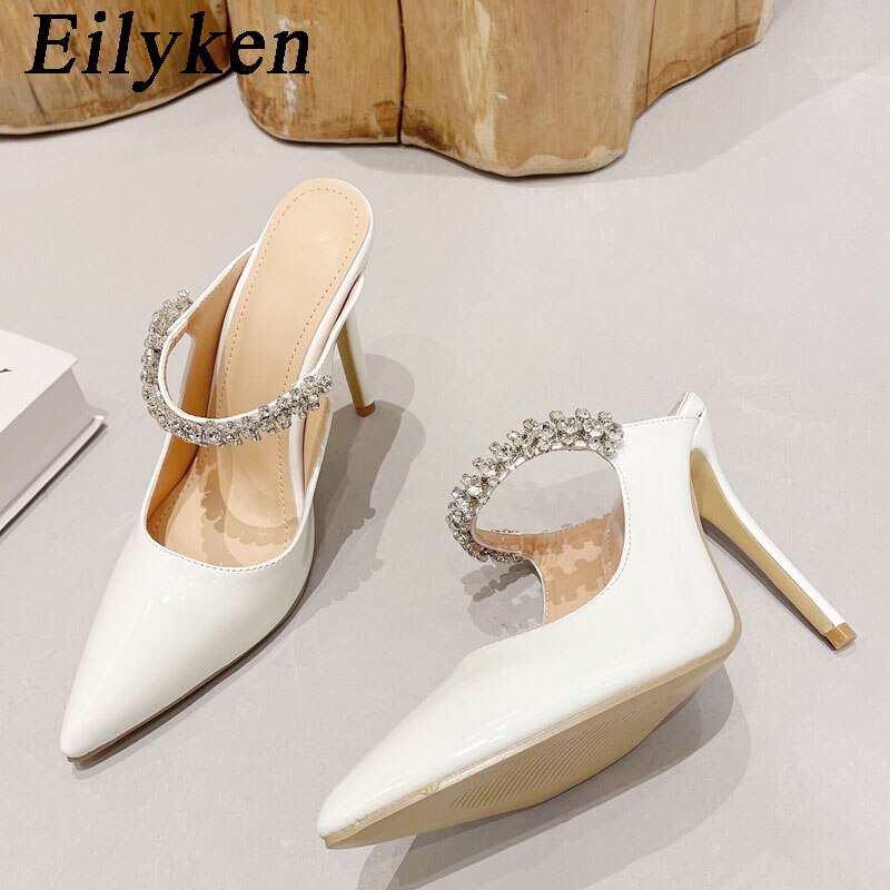 Fashion Design Crystal Pumps Women Sexy Pointed Toe High Heels Sandals Wedding Bride Prom Mules Slippers Shoes - House of Cardwell