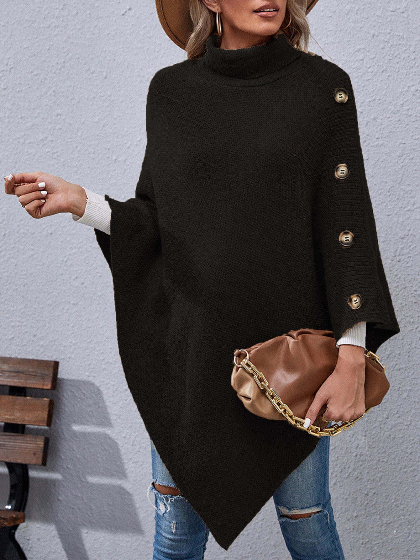 Elegance: New Casual Cape High Collar Sweater eprolo