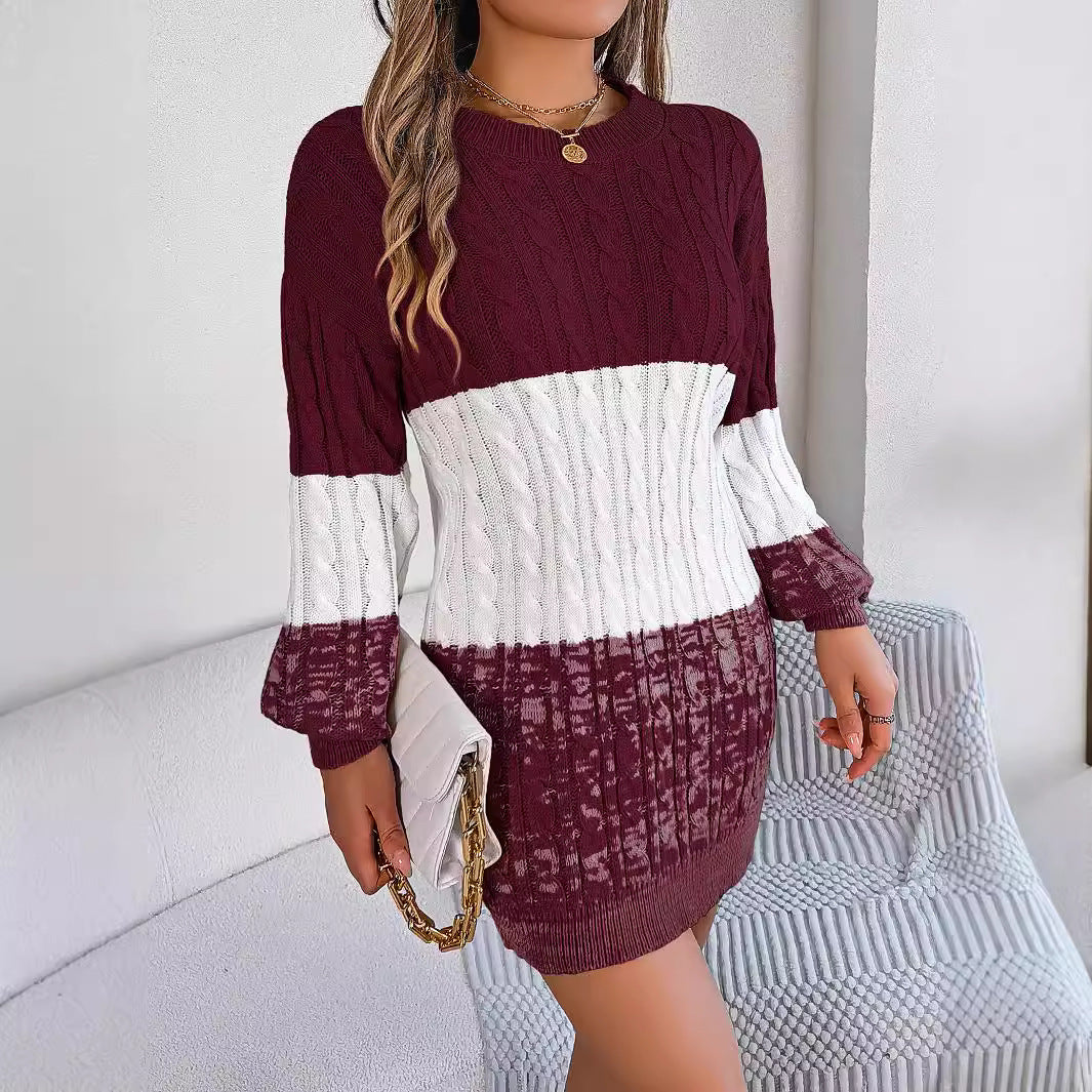 Comfy Autumn and Winter Fashionable Twisted Lantern Sleeve Sweater Dress eprolo