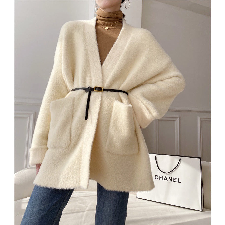 Heavy cargo temperament imitates mink fur sweater jacket women's loose and lazy thick knitted cardigan without shedding hair eprolo