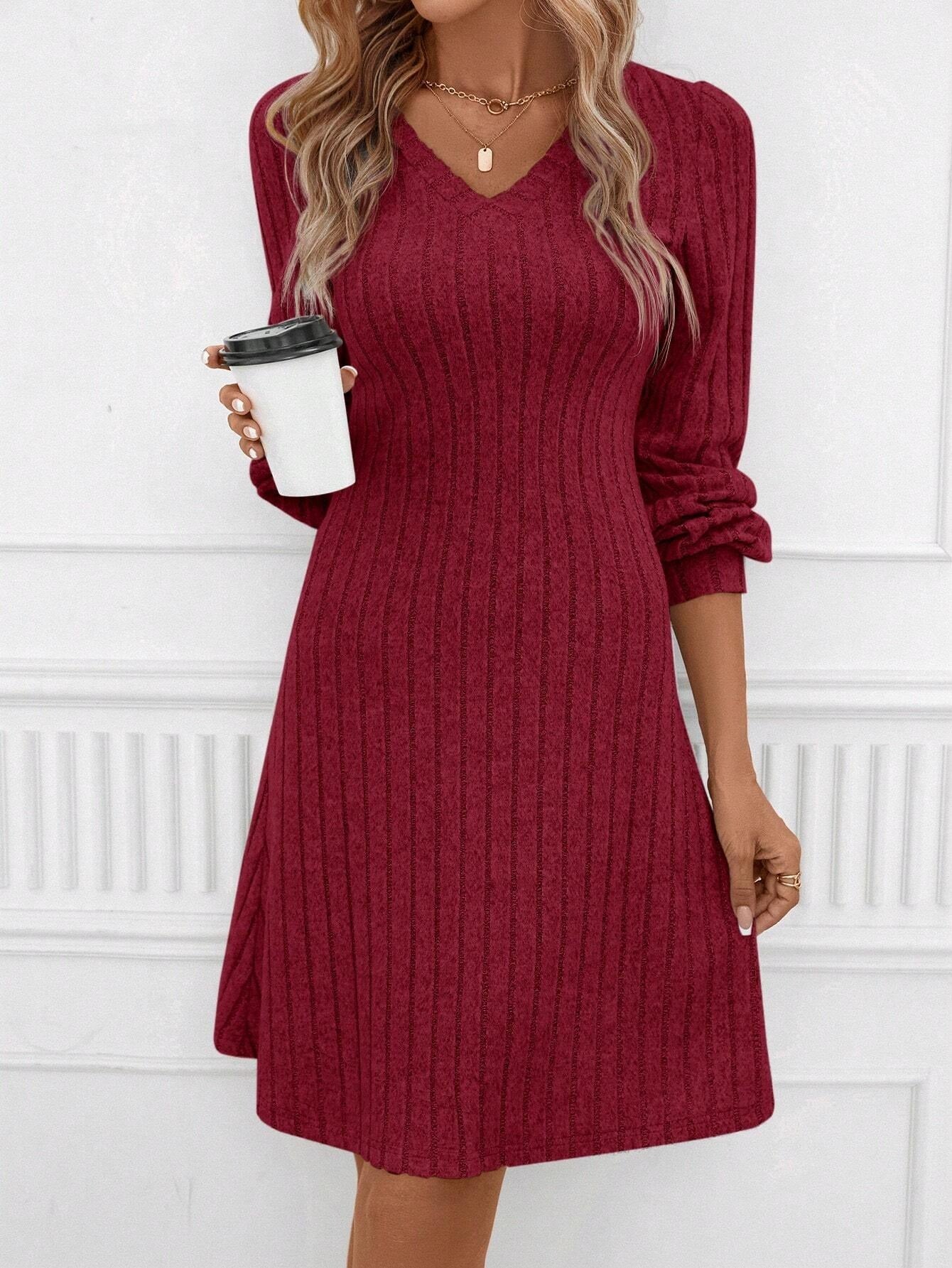 European and American commuting style wine red dress, high waist slim fit mid length skirt for women eprolo