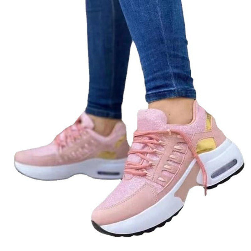 New Large Women's Sports Single Shoes Women's Flying Woven Wedge Heel Round Head Casual Single Shoes - House of Cardwell