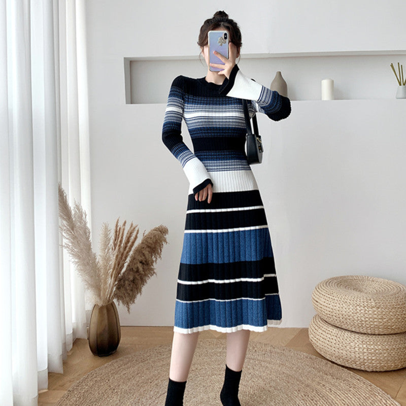 New Autumn and Winter Mid Length Over the Knee Slim Bottoming Knitted Sweater Dress eprolo