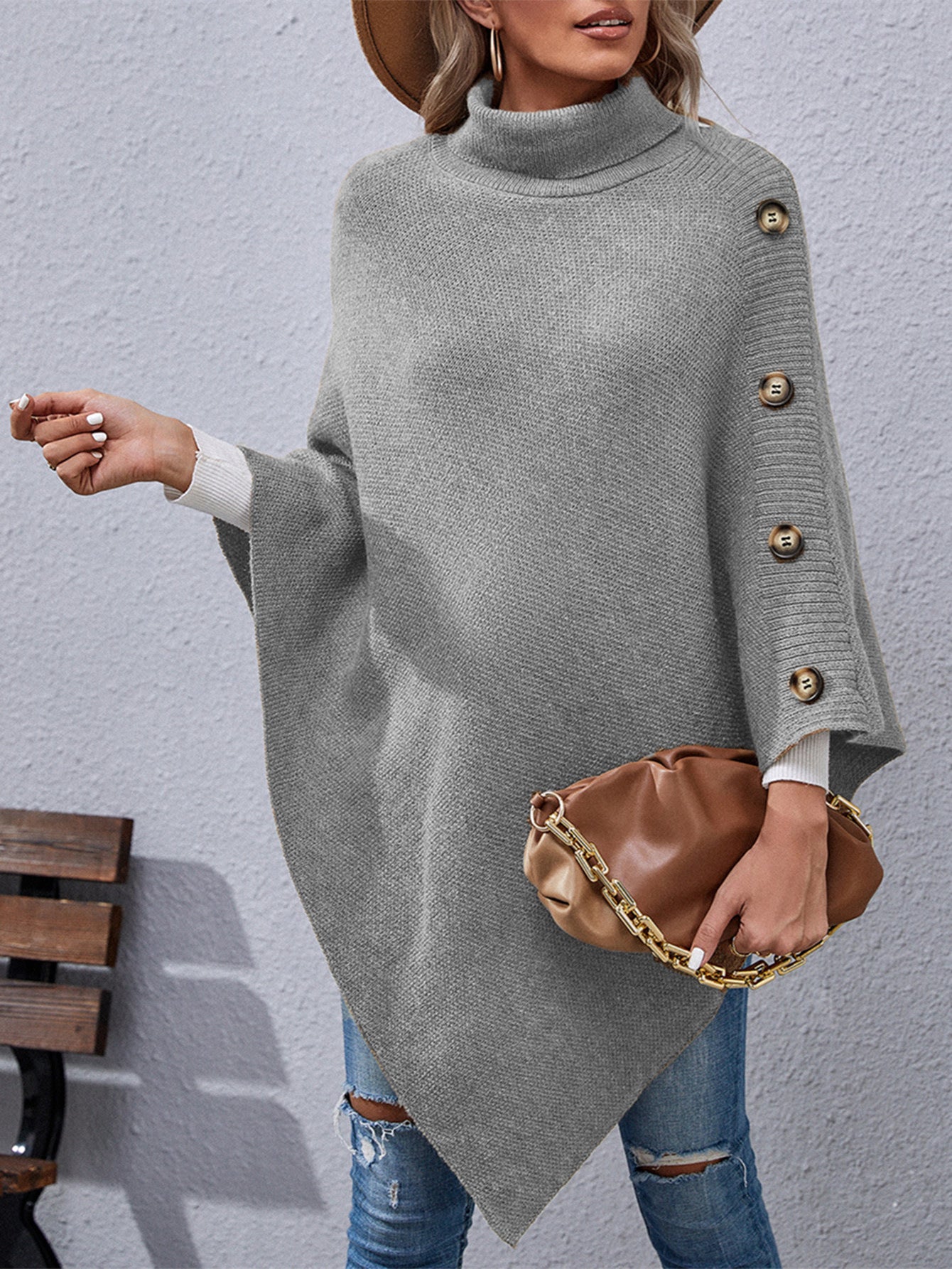 Elegance: New Casual Cape High Collar Sweater eprolo