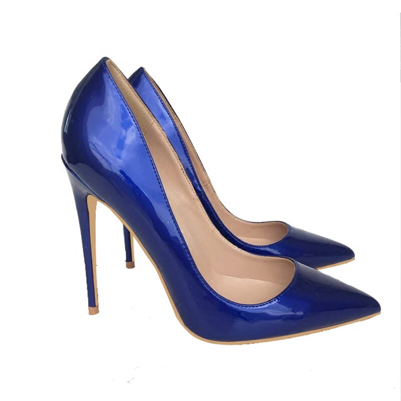 Tikicup Dark Blue Women Patent Pointed Toe Stiletto High Heels Elegant Ladies Slip On Wedding Pumps Shoes Plus Size 34-45 - House of Cardwell