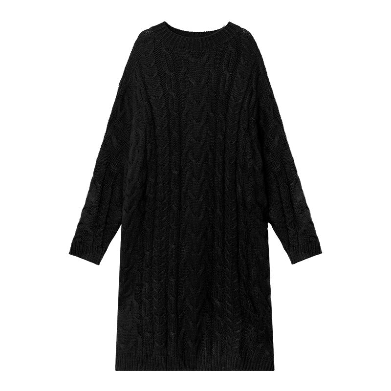 Korean-Inspired Autmn/Winter Cozy and Comfy Long Pullover Outside Streetwear Knitted Sweater Dress eprolo