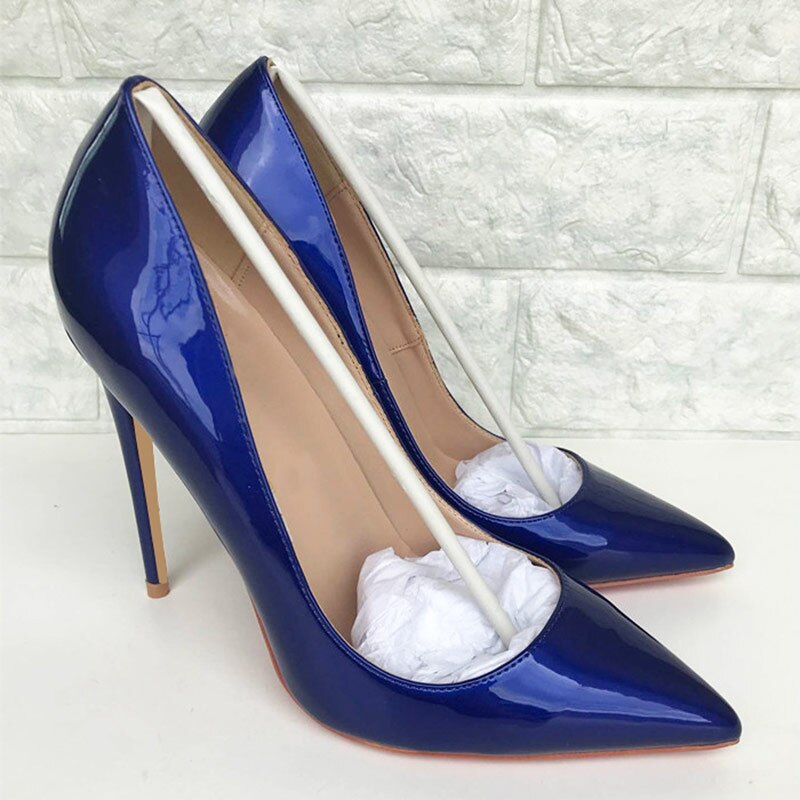 Tikicup Dark Blue Women Patent Pointed Toe Stiletto High Heels Elegant Ladies Slip On Wedding Pumps Shoes Plus Size 34-45 - House of Cardwell