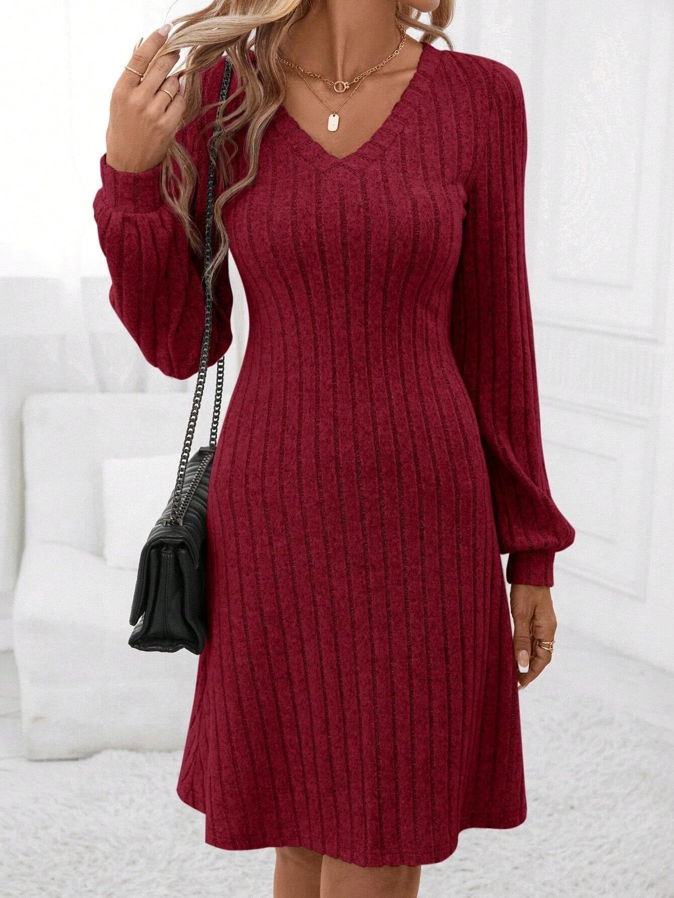 European and American commuting style wine red dress, high waist slim fit mid length skirt for women eprolo