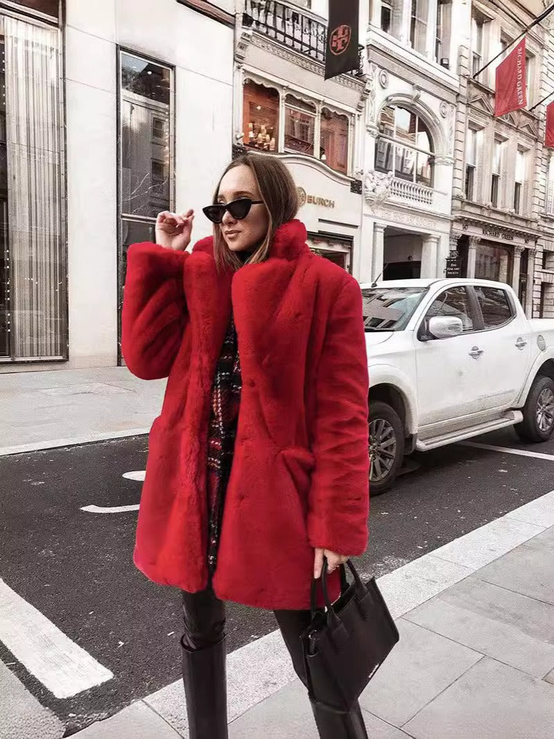 Fur plush warm casual loose jacket with thick collar and fur coat eprolo