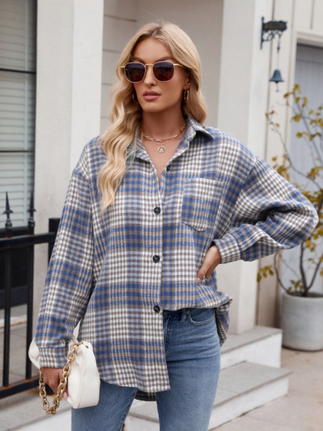 Throw -It-On Plaid Collared Neck Long Sleeve Shirt - House of Cardwell