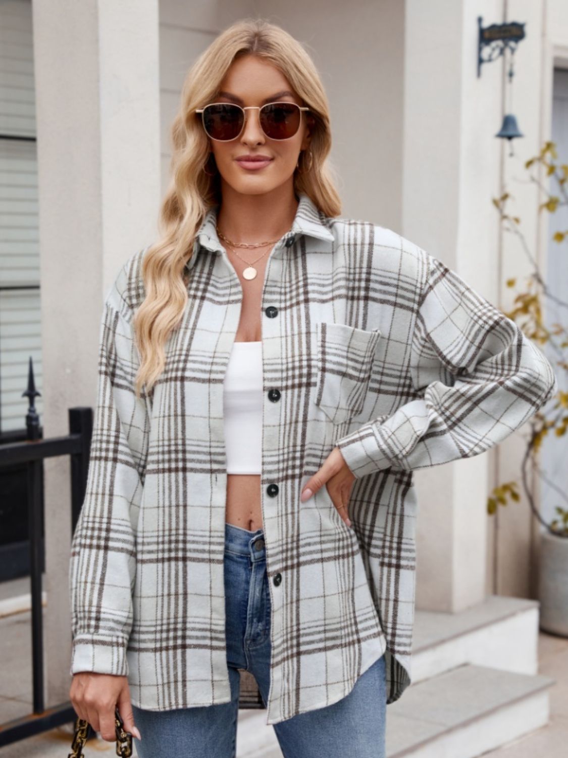 Throw -It-On Plaid Collared Neck Long Sleeve Shirt - House of Cardwell