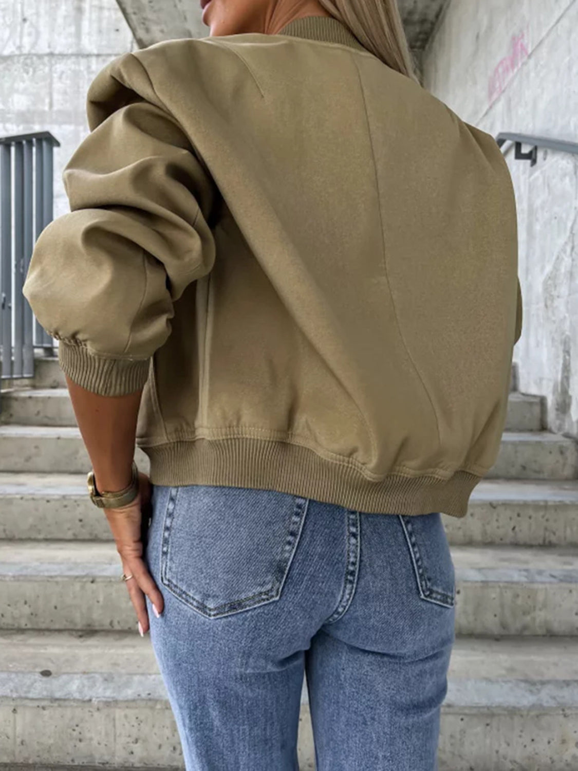 Baseball Collar Dropped Shoulder Jacket Trendsi