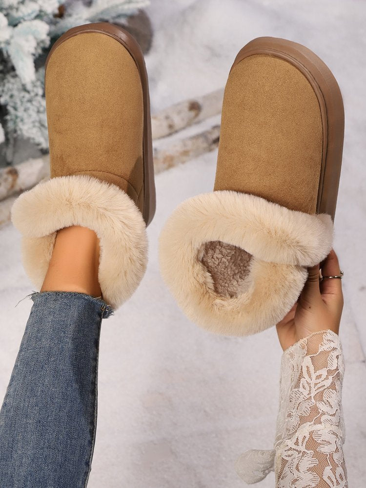 Faux Fur Round Toe Platform Boots Trendsi