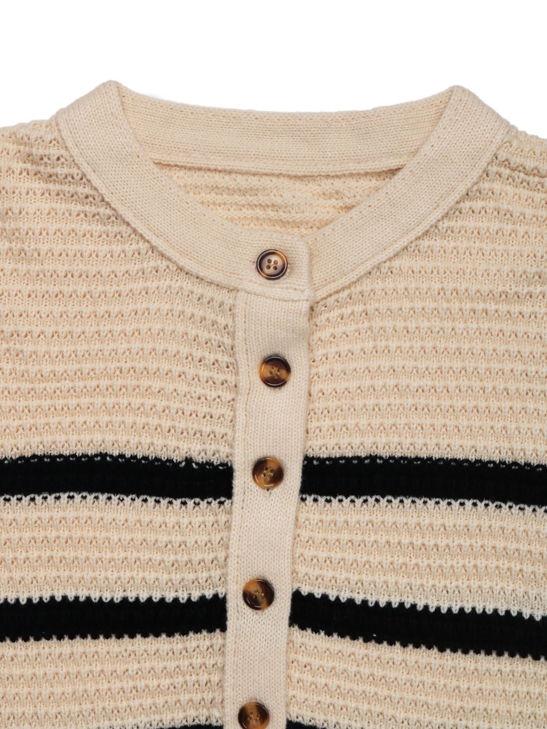 Perfee Striped Half Button Long Sleeve Sweater Trendsi