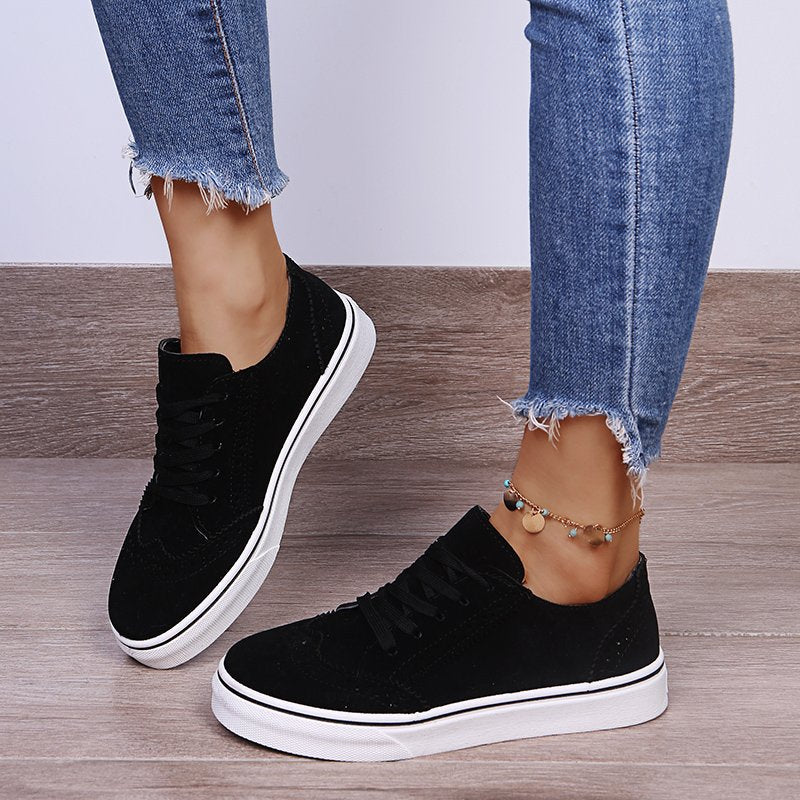 Lace-Up Suedette Flat Sneakers - House of Cardwell