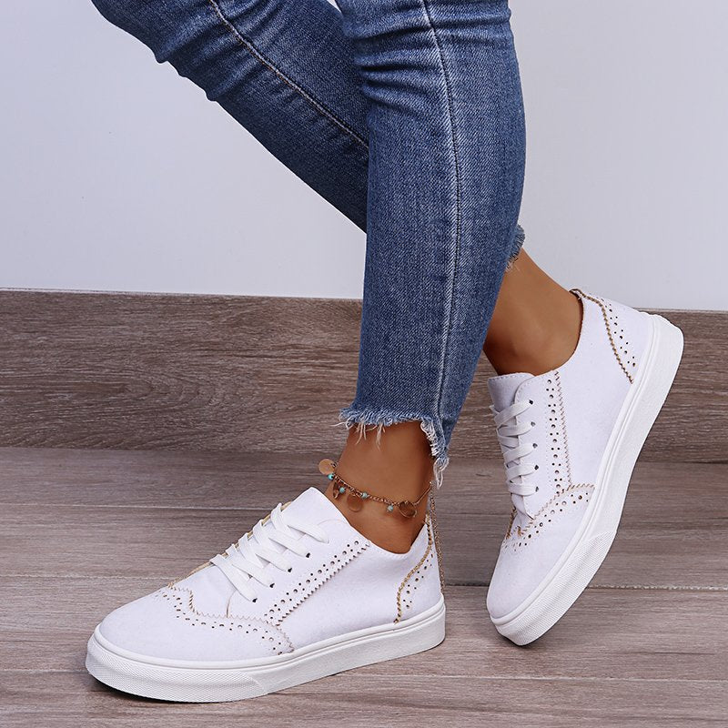 Lace-Up Suedette Flat Sneakers - House of Cardwell