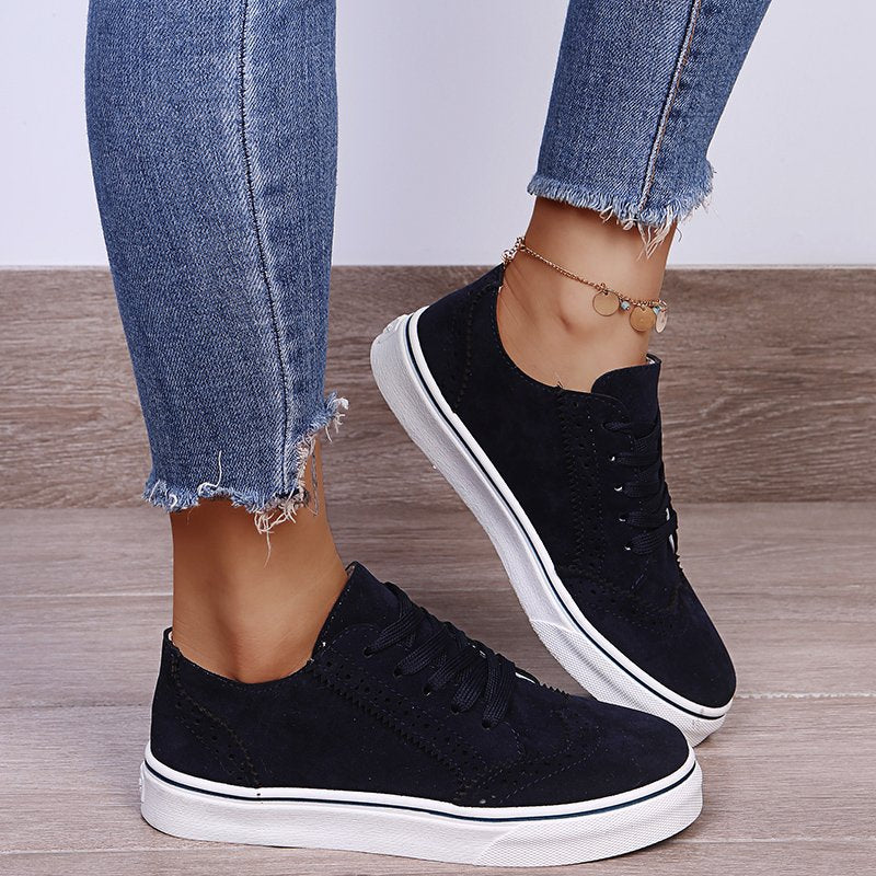 Lace-Up Suedette Flat Sneakers - House of Cardwell