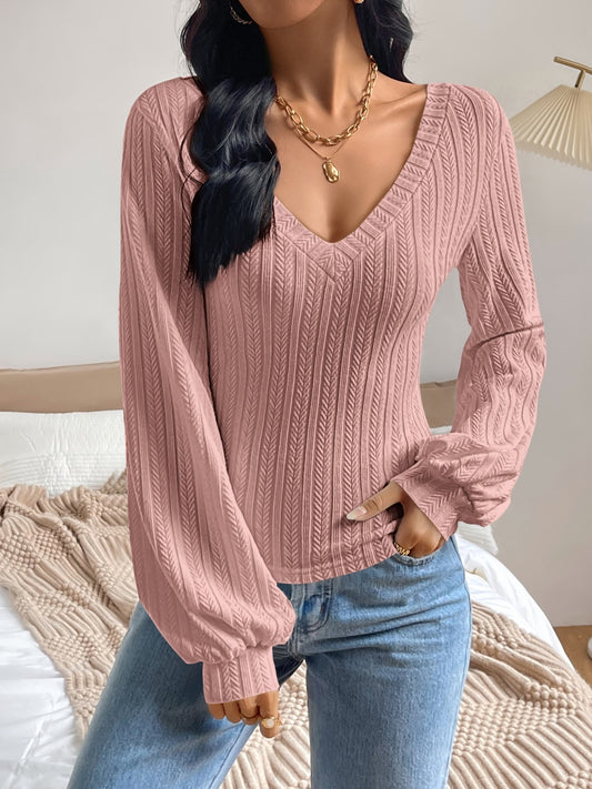 Honey V-Neck Long Sleeve T-Shirt Trendsi