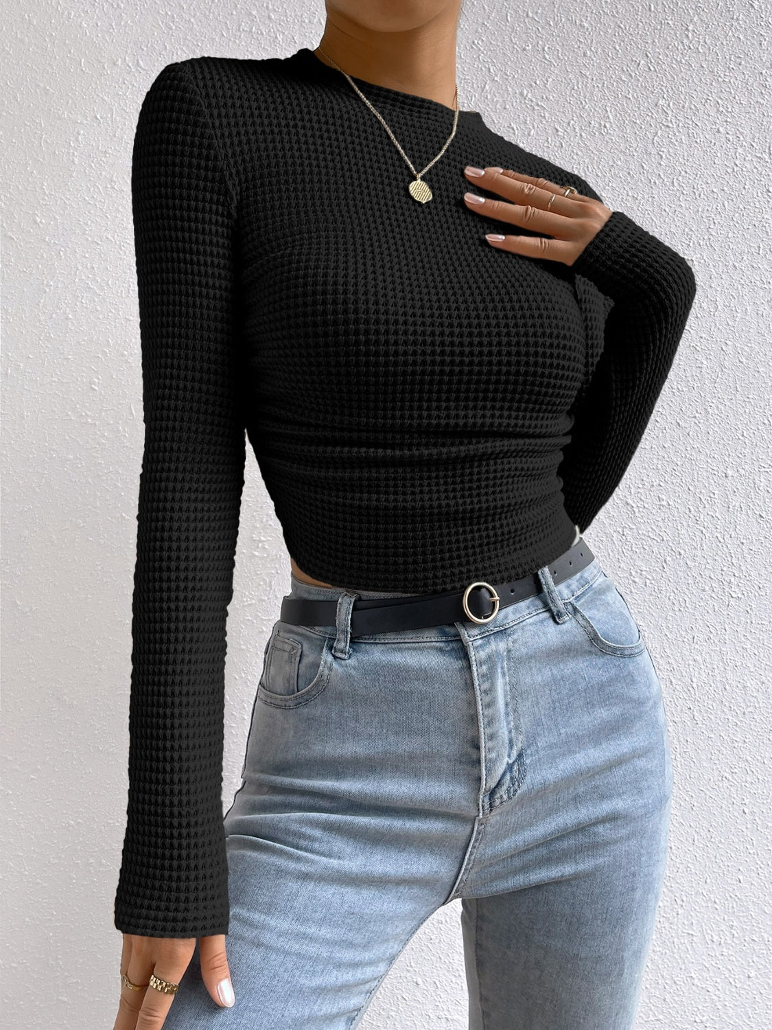 Honey Round Neck Long Sleeve T-Shirt Trendsi