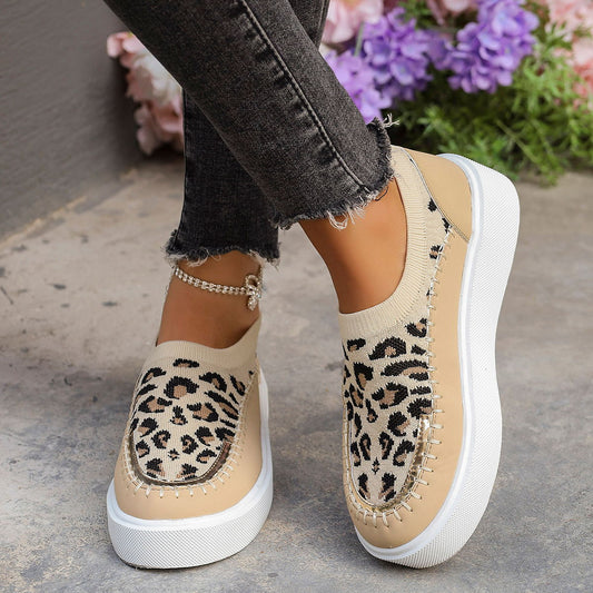 Leopard Round Toe Platform Sneakers Trendsi