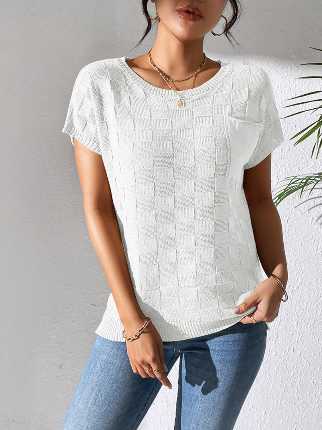 Round Neck Short Sleeve Knit Top - House of Cardwell