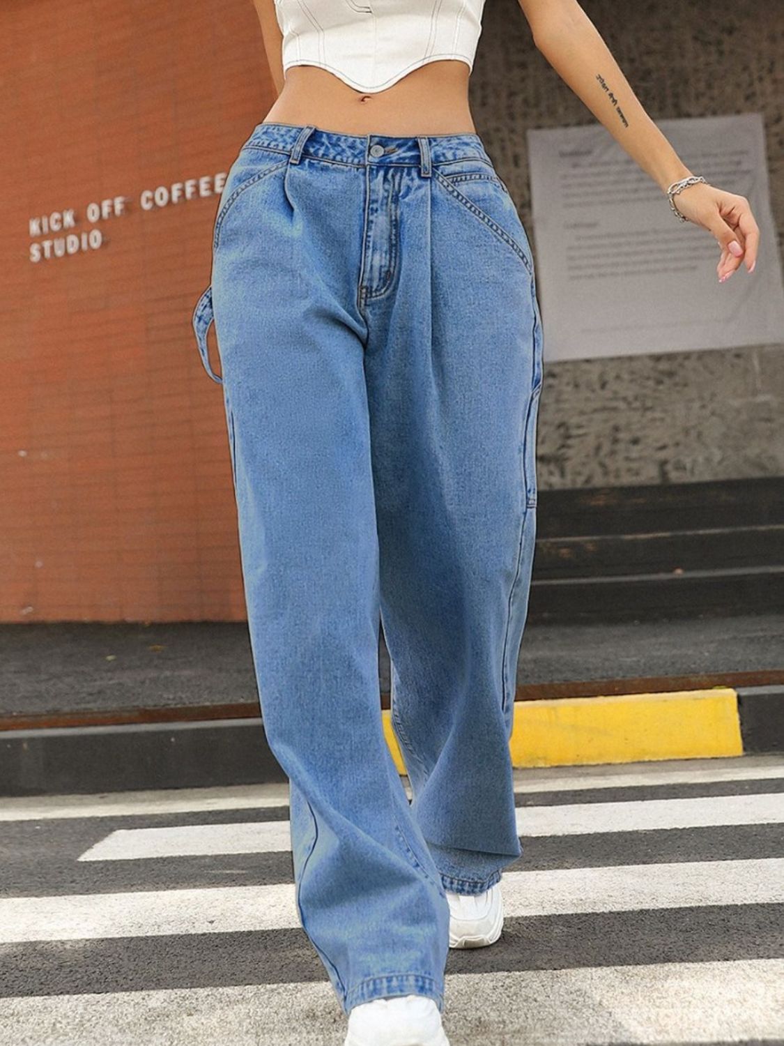 Wide Leg Jeans with Pockets Trendsi