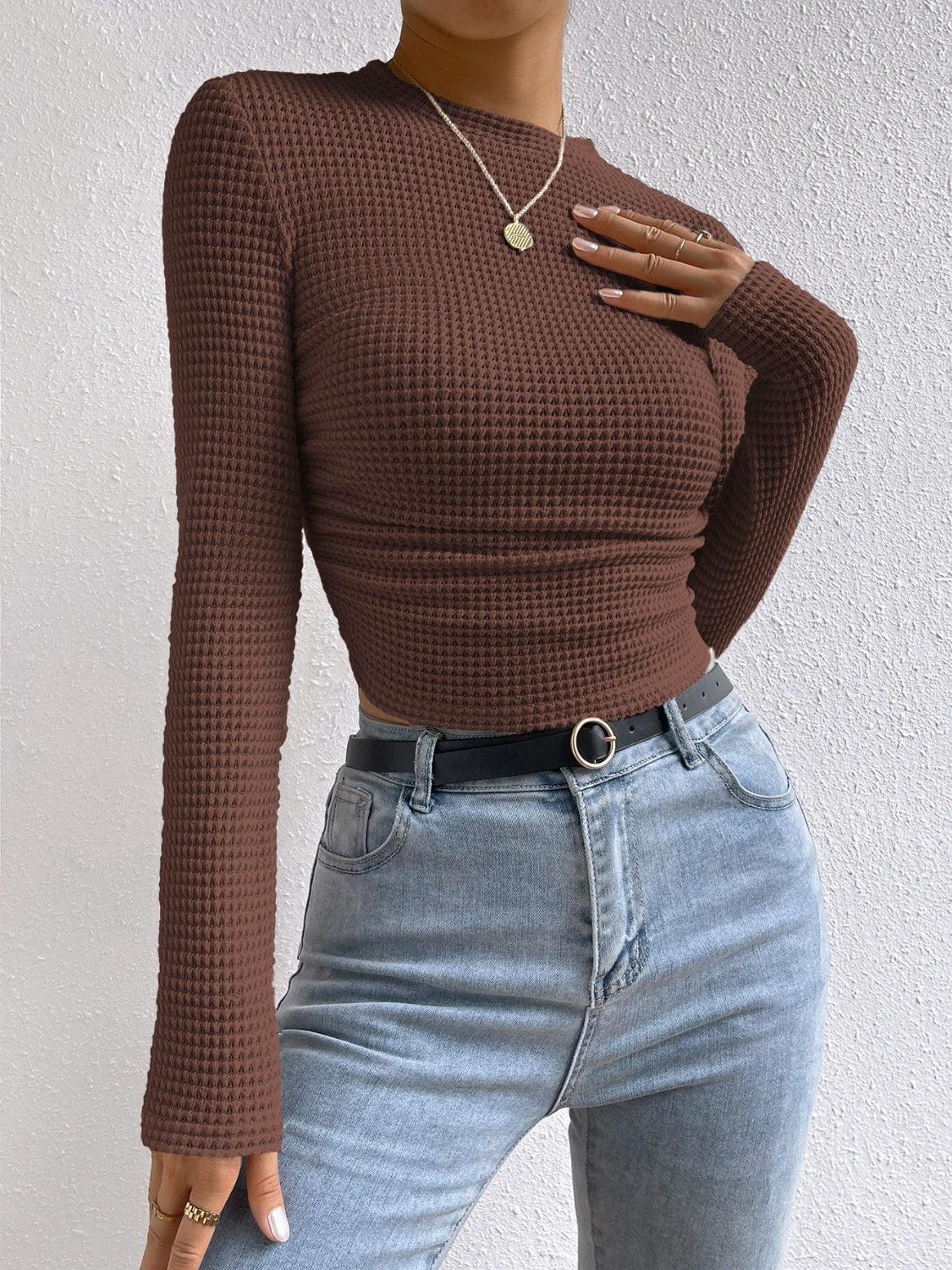 Honey Round Neck Long Sleeve T-Shirt Trendsi