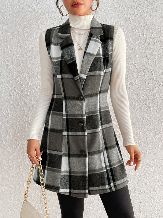 Honey Plaid Button Up Vest Coat Trendsi