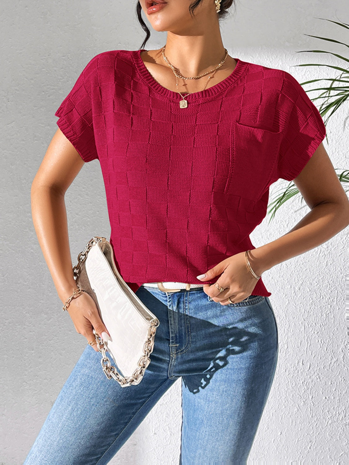 Round Neck Short Sleeve Knit Top - House of Cardwell