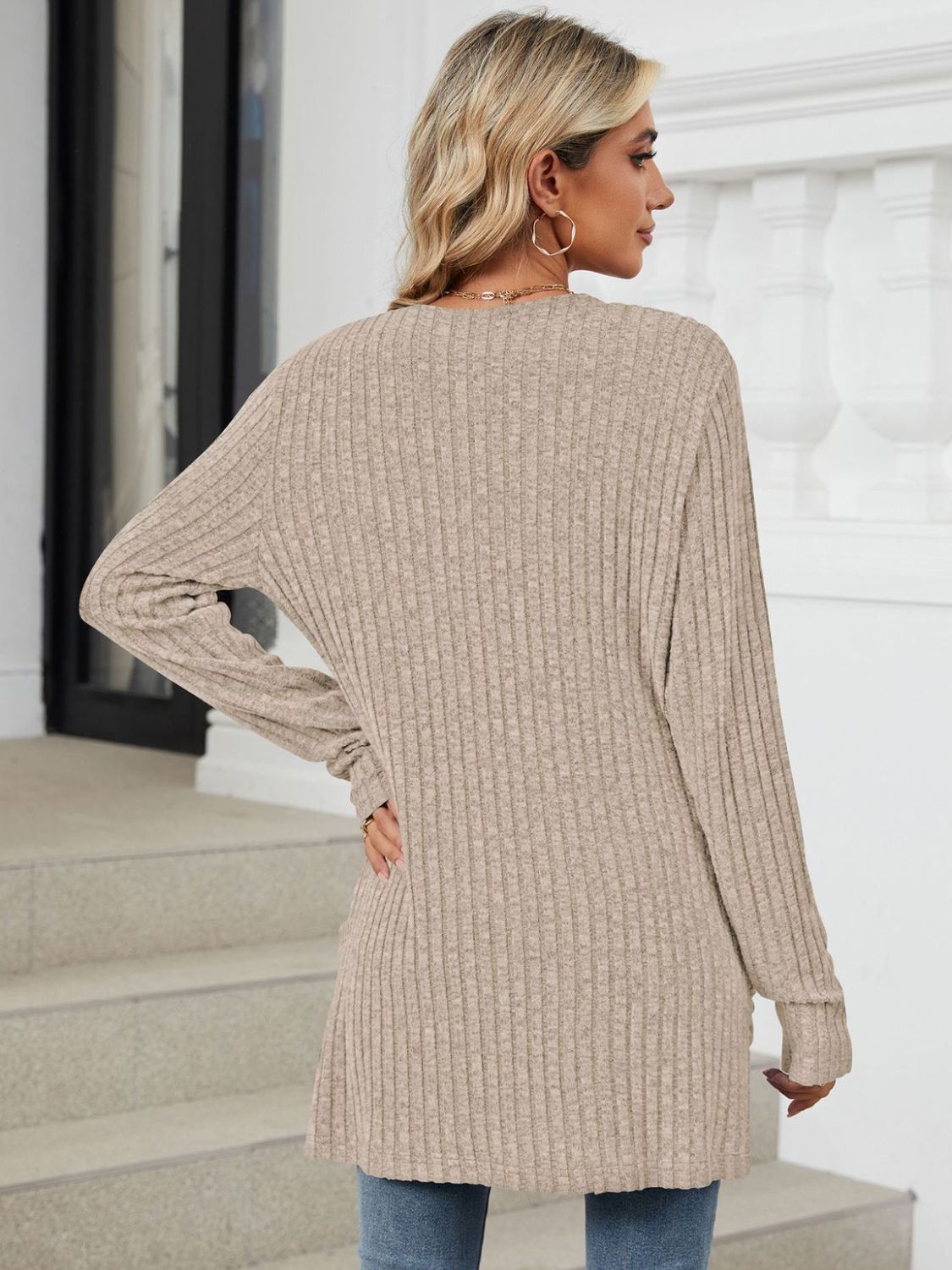 Pocketed Open Front Long Sleeve Cardigan Trendsi