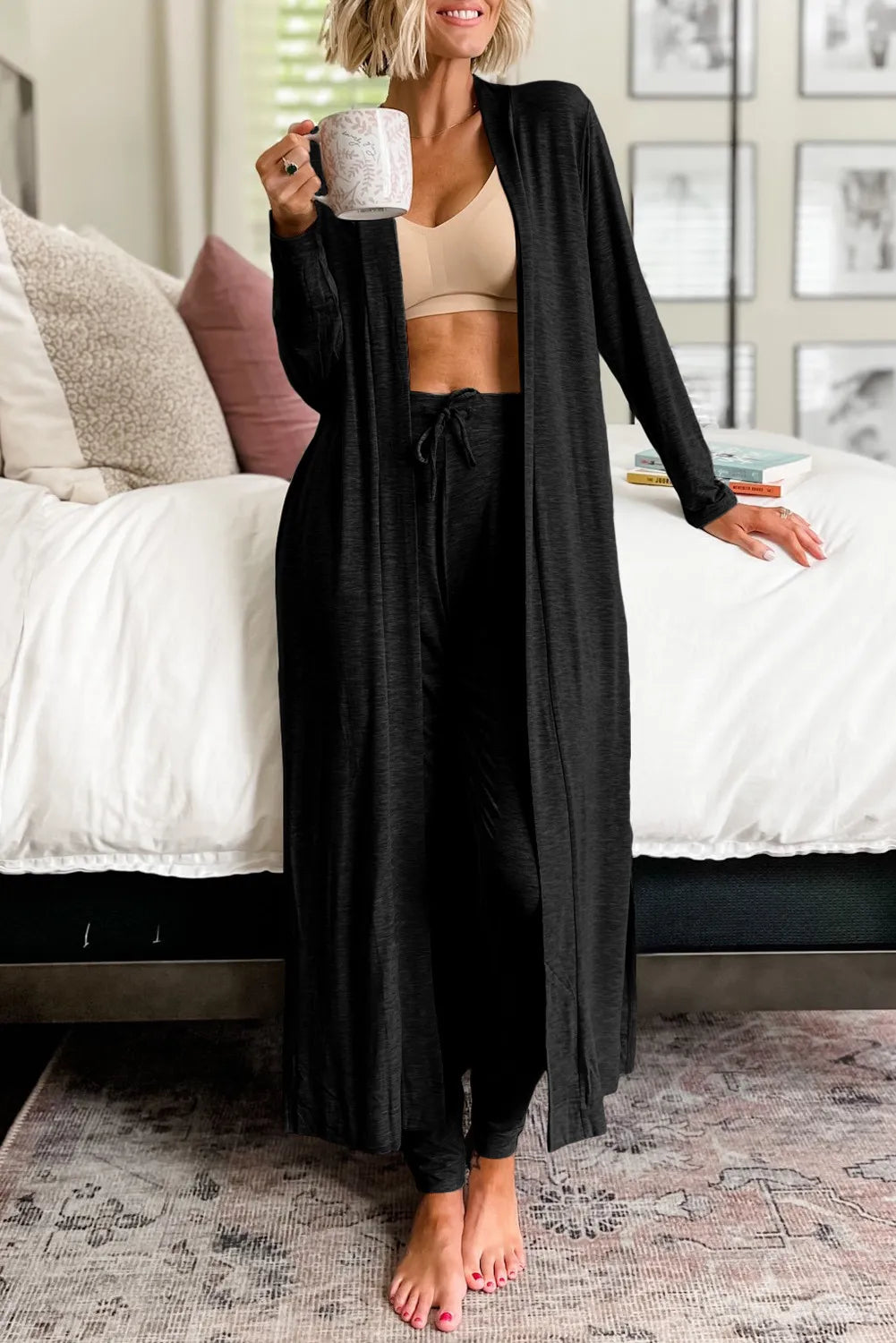 Open Front Long Sleeve Cardigan and Pants Lounge Set Trendsi