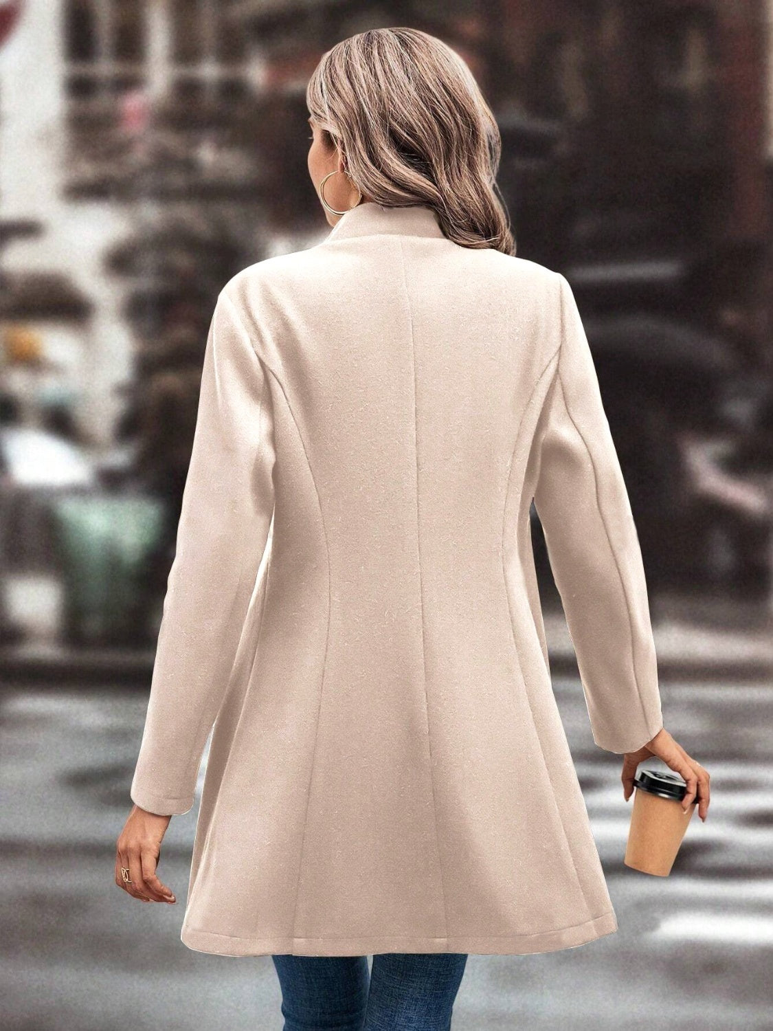 Collared Neck Long Sleeve Longline Coat Trendsi