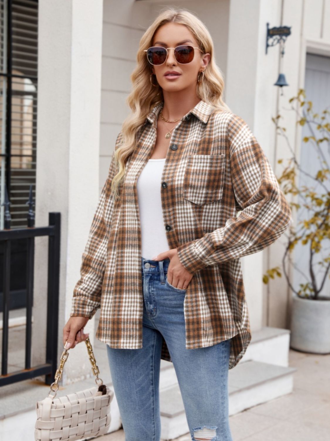 Throw -It-On Plaid Collared Neck Long Sleeve Shirt - House of Cardwell