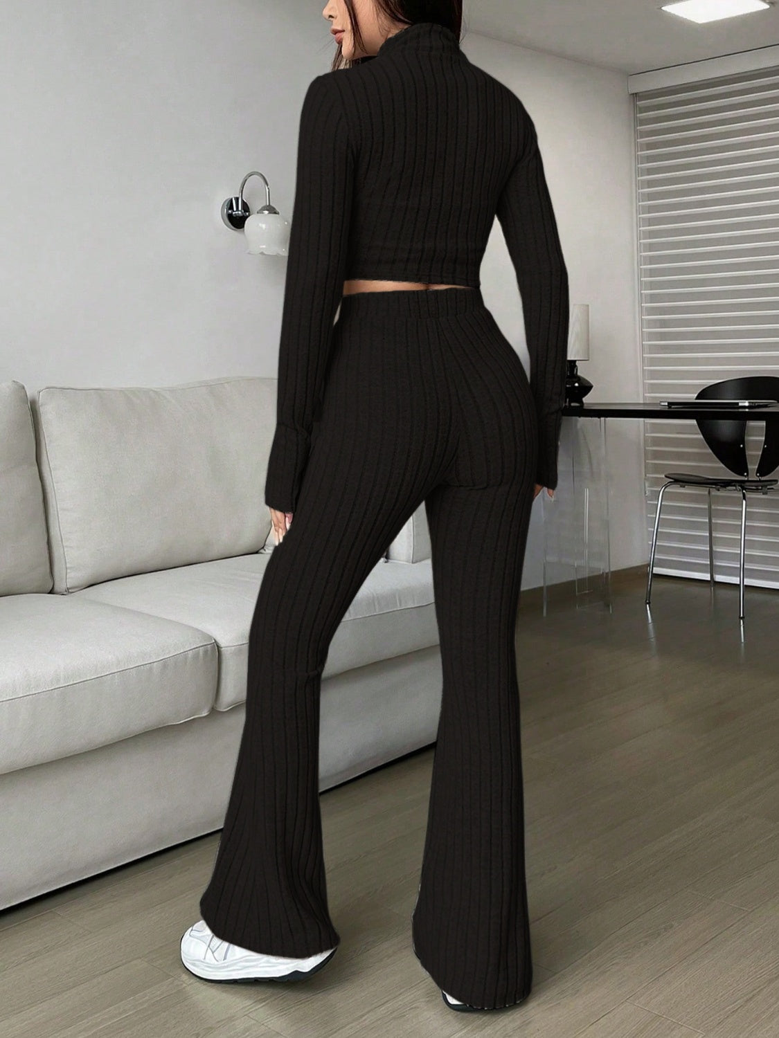 Honey Zip Up Long Sleeve Top and Pants Set Trendsi