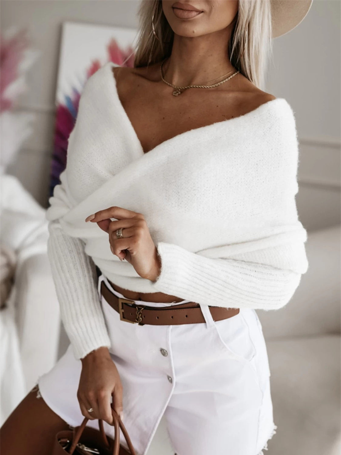 Long Sleeve Cropped Knit Top Trendsi